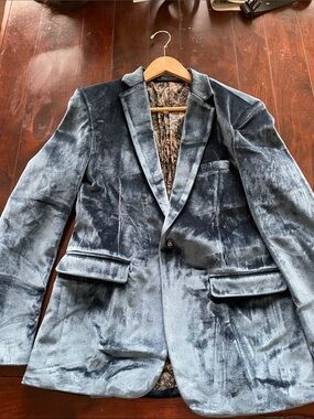 Ween Charm Men's Steel Blue Velvet Style Blazer Size Medium
